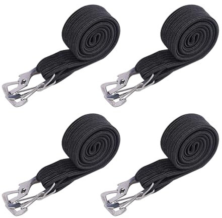 KINDPMA 4 Stück Verstellbar Spanngummi mit Haken 100CM Expander mit Haken Flach Spanngurte Gummiseil Gepäckspanner zum Befestigen von Gepäck oder Rucksäcken und zum Umziehen von Ladung (Schwarz)