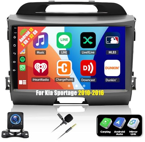 Car Radio for Kia Sportage 2010-2016 with Wireless Carplay Android Auto, 2G+32G Android 13 9 Inch Touch Screen Car Stereo with Bluetooth Mirror Link Sat Navi WIFI FM RDS+Backup Camera