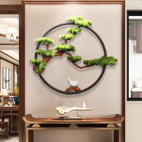 Dalumian Simulation Circle Welcoming Pine Artificial Plants, Birdie Sculpture Potted Ornaments, Wall decoration, Houseplant, for Indoor, Outdoor Home Office Decor Faux Tabletop Greenery(Medium)