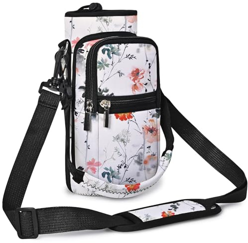 icolor Water Bottle Carrier Bag with Strap 25/32/40 oz Crossbody Bottle Holder with Phone Pocket Sling Sleeve Insulated Neoprene Water Bottle Pouch for Walking Travelling (Watercolor, 25oz)