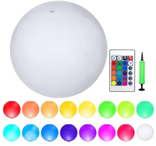 Ceprznvey Balles lumineuses, boule phosphorescente gonflable, boule de piscine LED, veilleuse flottante à changement de couleur, boules de plage rechargeables étanches, décoration d'éclairage