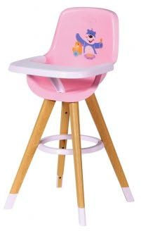 Chaise Haute avec Tablette pour poupée 36 a 43 cm - pour Baby Born - Rose et Blanc - Accessoire Poupon - mobilier Set Jouet Fille + Une Carte Animal