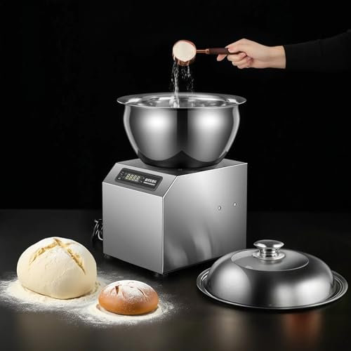 Zickdom Amasadora Comercial de 1500W - Mezclador Eléctrico con Bowl de Acero Inoxidable - Máquina Amasadora Industrial con Doble Rotación para Pan y Masa de Pizza (5/8KG) 5KG