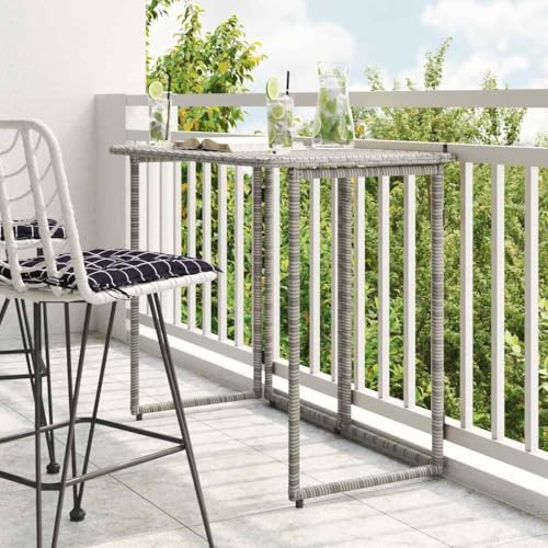Teenpull Gartentisch Klappbar Grau, 90x51x75 cm Poly Rattan, UV-beständig, Wasserfest, Terrassentisch, Balkontisch, für Outdoor-Essbereich