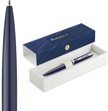 Waterman Impression Kugelschreiber | Mittlere Spitze mit blauer Tintenmine | Blauer Lack mit palladiumbeschichtetem Zierrat | Geschenkbox