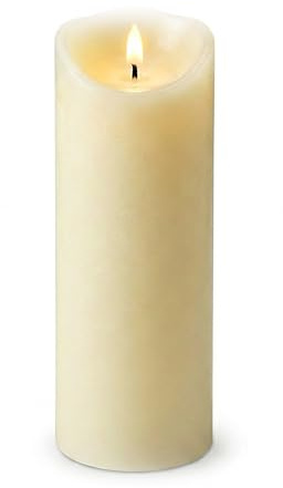 Relaxdays LED Kerze, HxD: 30 x 10 cm, flackernde Flamme, Echtwachs, flammenlose Stumpenkerze, XXL Bodenkerze, Champagner
