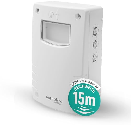 Oktaplex Pit HF Bewegungsmelder Weiß 5,8GHz | 180 Grad Radarsensor 5-15m Präsenzmelder Innen IP65 - Wandmontage Aufputz LED fähig