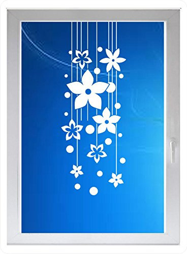 INDIGOS UG - Wohnzimmer Blumen Punkte Ornament - Farbe: Weiss - 60x23 cm - Sichtschutzfolie - Fensterfolie - Glasdekorfolie - für die Küche, Wohnzimmer Blumen Punkte ans Fenster - selbstklebend - matt