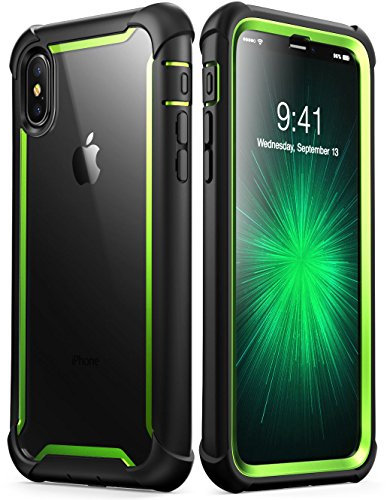i-Blason Case for iPhone X 2017/ iPhone Xs 2018, Ares Full-Body Rugged Clear Bumper Case with Built-in Screen Protector (Green), Black/Green