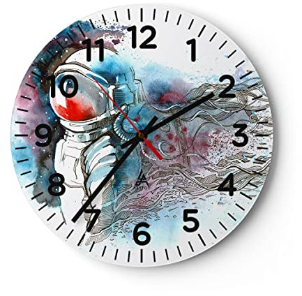 Modern Wanduhr Astronaut Universum Astronomie Entdecker 40x40cm Rund Groß Wand Uhr Glas Analog Zimmeruhren Küche Büro Wohnzimmer Glasuhr Wall Clock Dekoration Design Küchenuhr C4AR40x40-2993