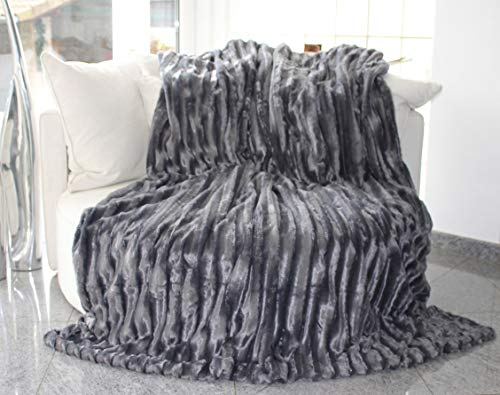Brandsseller Pelzimitatdecke Anthrazit in Schwerer doppellagiger Qualität Hochwertige Kuscheldecke Wohndecke Nerzdecke Tagesdecke 100% Polyester