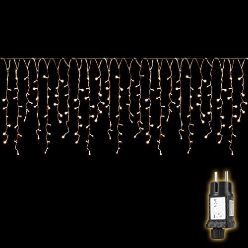 SALCAR LED Eisregen Lichterkette Außen 10m, Lichtervorhang Fenster Weihnachten Innen mit 400 LEDs, 31V mit 8 Modi und Memory-Funktion, Warmweiß