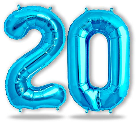 FUNXGO Folien-Ballon 20, Helium-Ballon, Luftballon-Zahl, nachfüllbare Riesen-Ballonzahl, Party-Deko zum 20. Geburtstag, Jubiläum, Hochzeit, blau