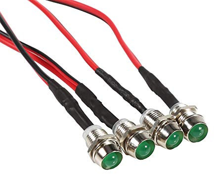 Duokon 12v Racing Warning Light 4pcs Voiture LED Indicateur Ampoules, 12v 8mm LED Panneau Pilote Dash Voyant D'avertissement Lampe Voiture Van Bateau (Vert)