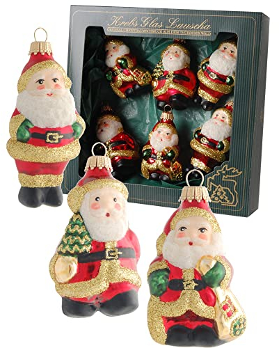 Krebs Glas Lauscha - Christbaumschmuck aus Glas - Mini Weihnachtsmänner in Rot und Gold - Größe: 7-9cm - 6 Stück