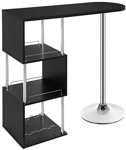 WOLTU Tavolo da Bar con 3 Ripiani con Portabottiglie Vino, Bancone per Cucina in Metallo & MDF, Tavolo Alto per Home Bar, Cucina, 113 x 40 x 105 cm, Nero
