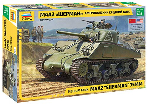 ZVEZDA 1:35 M4A2 Sherman (75mm) Medium US WWII, Modellbausatz,Plastikbausatz, Bausatz zum Zusammenbauen, detaillierte Nachbildung