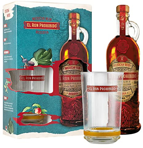 Geschenkverpackung El Ron Prohibido Rum 12 Reserva (0,7l, 40% Vol.) inklusive Glas
