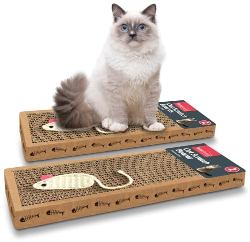 SOL 2pk Cat Scratch Boards 37 x 12cm Reversible Cat Scratching Board for Indoor Cats & Kitten, Durable Long-Lasting, Protects Furniture, Provides Entertainment, Encourages Healthy Scratching Habits