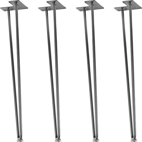 STILISTA Set de 4 Pieds de Meuble Hairpin Legs avec Deux tiges 10 à 70 cm, Noir ou argenté, 60 cm argenté