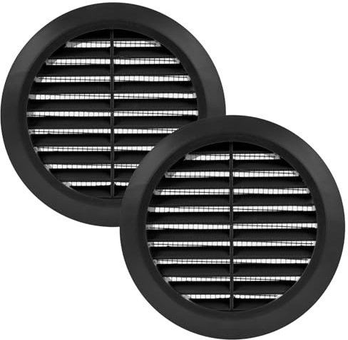 Vent Systems 10,2 cm – Lot de 2 – Noir – Grille d'aération ronde – Grille d'aération – Moustiquaire intégrée – Aérations de climatisation pour salle de bain, bureau, cuisine