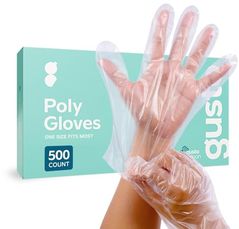 [500 Count] Disposable Poly Plastic Gloves, Food Handling & Serving, Latex & Powder Free - One-Size-Fits-Most
