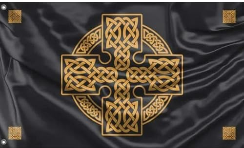Drapeau de la croix celtique antique | Design unique | Fabriqué en UE (90 x 150 cm)