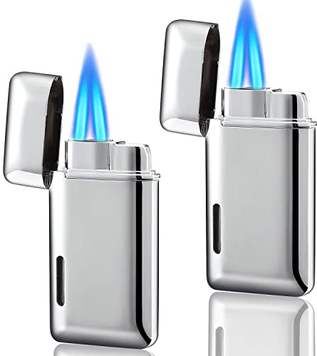 Futlidys 2 Pack Mini Torcia Accendino Butano Ricaricabile, Doppia Fiamma Butano Accendino con Finestra Visibile, Accendino Jet Regolabile, Grandi Regali per Uomini e Donne, Senza Gas