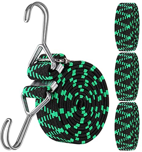Tendeurs Elastique avec Crochets 2m, 4pcs Sandow Elastique Reglable, UNOLIGA Sangle Elastique Plat pour Porte Bagage Velo Bache Piscine Moto Voiture Camping (Vert)
