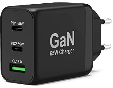 Port Connect Chargeur Mural gan USB-c Power Delivery™ & USB-a Quick Charge 65w avec câble Type c 2 mètres Noir Prise EU