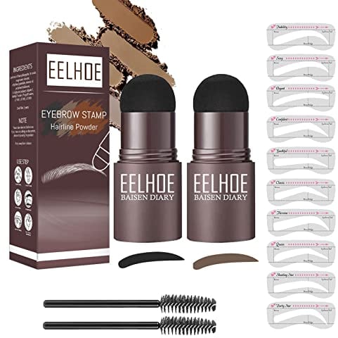 CTDMJ 2Stücke Augenbrauen Stempel Schablone, Eyebrow Powder Stamp, mit 10 Schablonen & 2A ugenbrauen Färben Bürstchen, Wiederverwendbares Augenbrauen Tattoo Puder Set Wasserfest (Schwarz+Dunkelbraun)