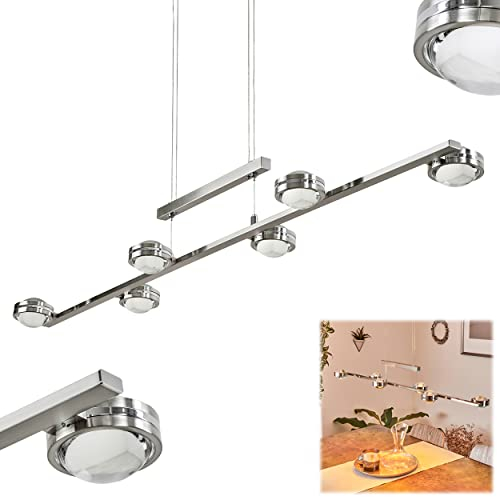 HOFSTEIN LED Pendelleuchte Fernandaires, moderne Pendellampe aus Metall/Glas in Nickel-matt/Klar, Hängeleuchte höhenverstellbar bis max. 173 cm, 2016 Lumen, 3000 Kelvin, 26,4 Watt (insgesamt)