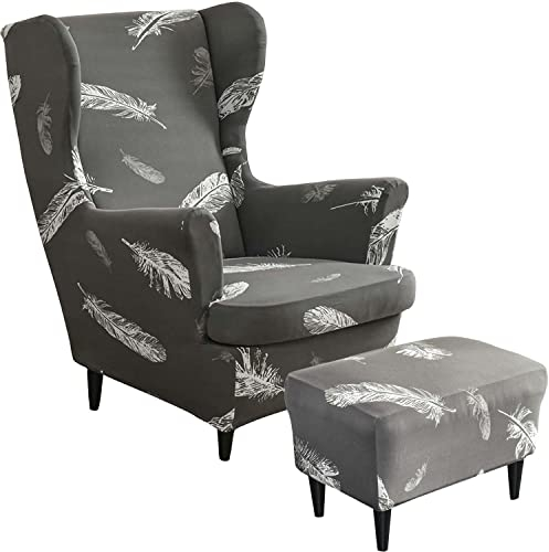 2 Teilig Sesselhusse Ohrensessel Überzug Mit Ottomane Schonbezug, Sessel-Überwürfe Ohrensessel Schonbezüge Bezug Sesselhusse Stretch Tiger Stuhlbezug mit Armlehne Hohe Rückenlehne ( Color : #2 )
