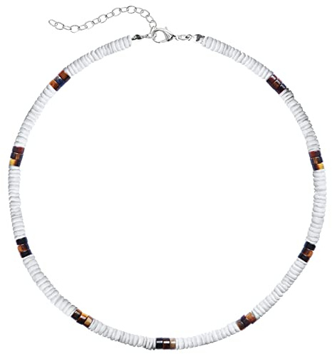 LOHZAQ Weißer Puka Chip Shell Choker mit Lavastein Hawaiian VSCO Halskette, 16 IN, Zink, Kein Edelstein