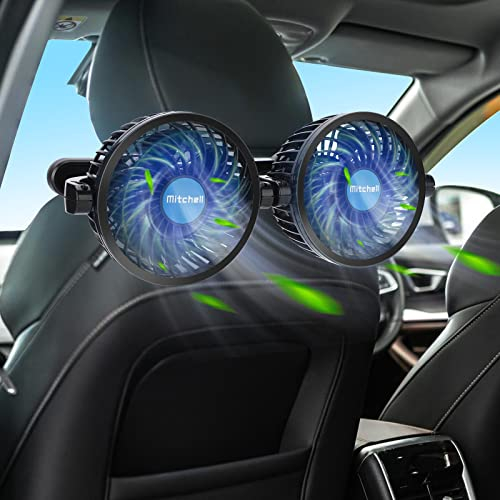 Aceshop Ventilateur de Voiture 12V, Ventilateur de Voiture à Double tête avec réglage progressif de la vitesse Rotatifs à 360 ° Ventilateur de Siège de Voiture pour Arrière pour SUV VR Véhicules