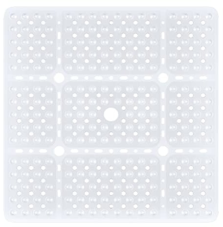 XIYUNTE Large Square Shower Mat Non Slip Anti Mould - 70x70cm Extra Large Non Slip Shower Mats for Inside Shower, Anti Slip Shower Mat for Elderly, Large Shower Tray Mat, Machine Washable, Clear White