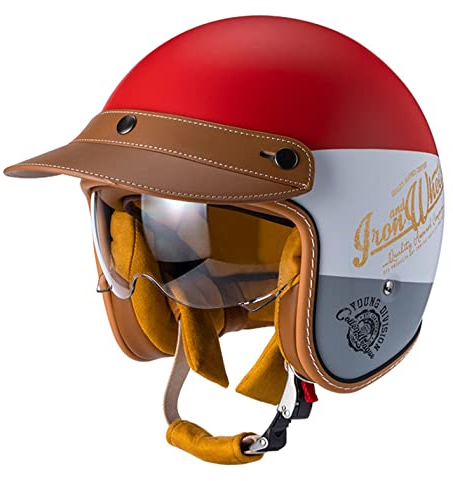 Vintage Aperto Casco Per Moto Adulto Mezzo Casco Da Motociclista ECE Omologato Mezzo Da Moto Retrò Unisex Per Uomo Donna Jet Casco A Scodella Skateboard Scooter Motorino F,XL