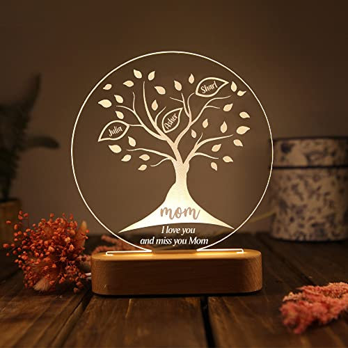 kaululu Personalisiert Baum des Lebens Nachtlicht Deko Lampe Nachtlicht Kinder Holzsockel Geschenke für Mama Weihnachten Geburtstag