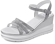 QUEEN HELENA Zeppe Sandali Alti Sportivi con Cinturino Donna X28-214 (Argento, Sistema Taglie Calzature EU, Adulto, Donna, Numero, Media, 38)