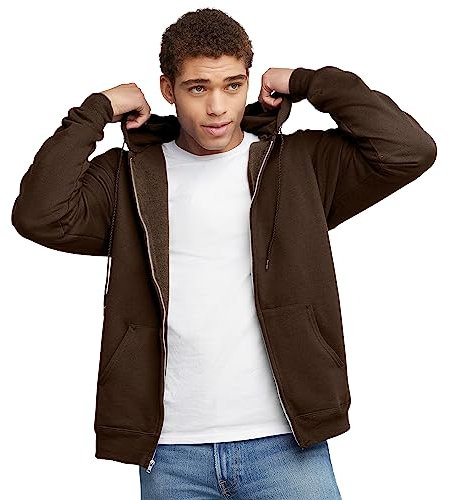 Hanes Herren Ultimate Full-Zip Hoodie, Men's Hooded Fleece Sweatshirt with Zipper Jacke, Dark Chocolate, Large