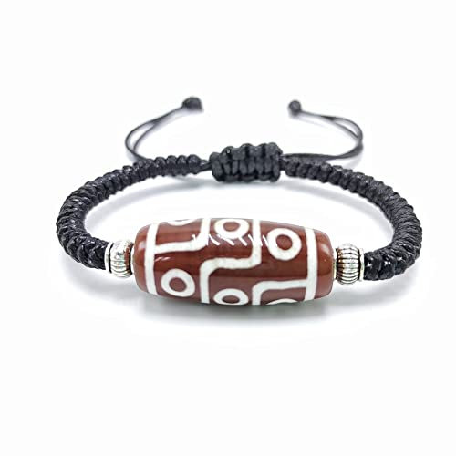 Natürliche Tibetische Dzi-Achat-Armbänder Im Retro-Stil – Vintage-Armband Mit Dicker Textur, Neun Augen, Rotes Dzi-Perlenarmband, Personalisiertes Geflochtenes Seil-Armband, Buddha-Gebets-Achat-An