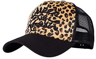 Queen Kerosin Damen Trucker Cap Ledopardenmuster Caps Bikercap Leopardenfell Frontstickerei Logopatch Truckerkappe Meshcap