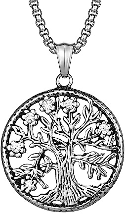 HIJONES Collier Pendentif Arbre de Vie pour Homme en Acier Inoxydable avec Zirconium Cubique