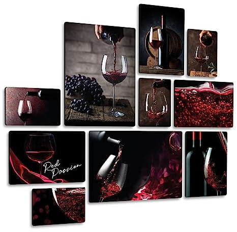 Giallobus - Set 10 quadri Multi pannello - Red Wine - Legno Mdf - | 2 x 42x29,7cm | 4 x 29,7x21cm | 4 x 21x14,85cm | - Pronti da appendere - Quadri moderni per la casa