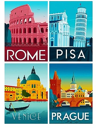 SHEGZHUC Perlenbilder Erwachsene Abstrakt 4er Set 30x40 cm Diamond Painting Abstrakt Landschaft Malen nach Zahlen Erwachsene Diamond Painting Rome Diamond Painting Pisa Diamond Painting Wien Prague