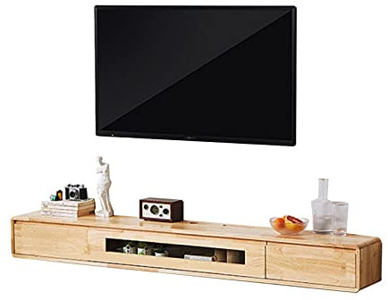 Wandmontiertes TV-Gerät, 120 cm, schwimmender TV-Ständer aus massivem Holz – TV-Wandregal für Wohnzimmer, Schlafzimmer, Multimedia-Aufbewahrungsregal mit 2 Schubladen, Kabelmanagement/G Decoration