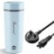 Rauwseul Travel Electric Kettle, 350ml Heating Capacity Portable Cup, 3 in 1 Mini Mug 304 Stainless Steel Inner Liner, 220V 300W Fast Boil Teapot Heating Mug, Automatic Shut-Off & Start, Blue