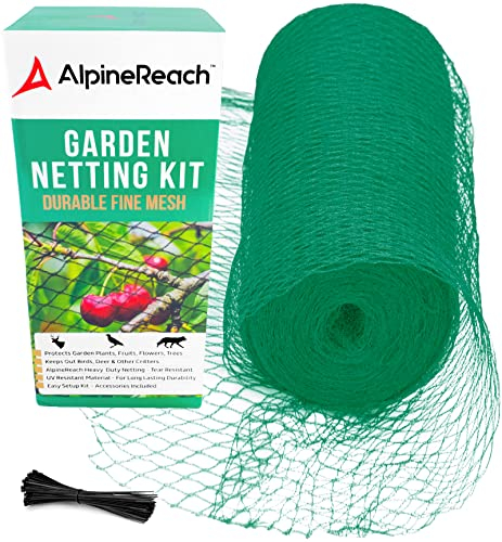 AlpineReach 4,5m x 15m Red de Jardín, Red Pájaros, Malla Tejida Super Resistente Protege Plantas, Frutas, Flores, Árboles, Animales, Cercado Ciervos, Malla Resistente Cubierta, Reutilizable, Verde