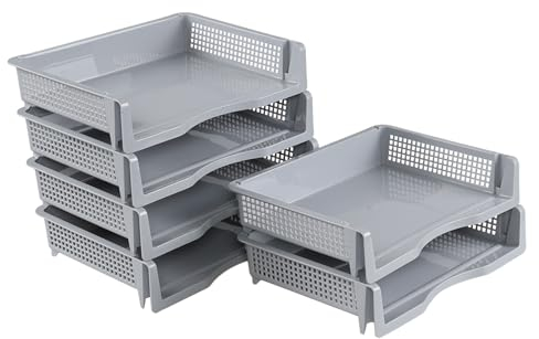 Parlynie 6-Pack Plastic Stackable Paper Tray, A4 Paper Trays Stackable, Grey
