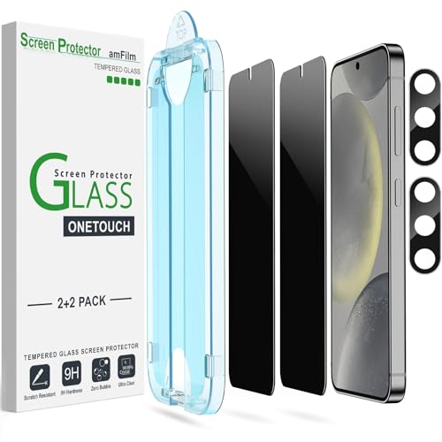 amFilm 2+2 Stück Sichtschutz Schutzfolie für Samsung Galaxy S24 5G mit Kamera-Objektivschutz [Anti Spy and Privacy Protection] HD Clear mit Easy Installation Tray